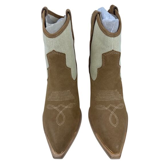 Dolce Vita Nashe Western Boots Women's 9 Tan Leather Ivory Pointed Toe Pull On - Picture 7 of 11